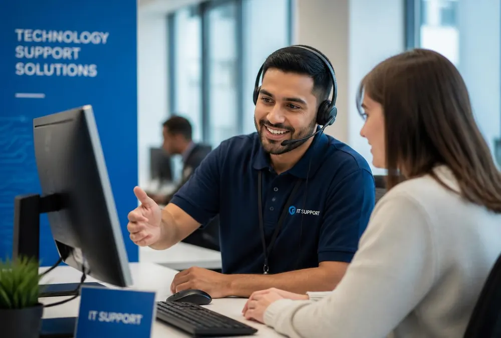 Technicien du support informatique SolutionsCW aidant un client